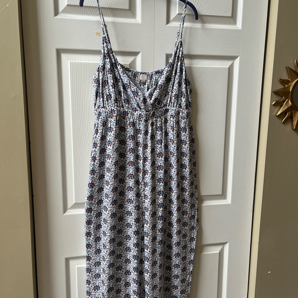 LOFT Blue and White Cropped Jumpsuit with Sleeveless Design